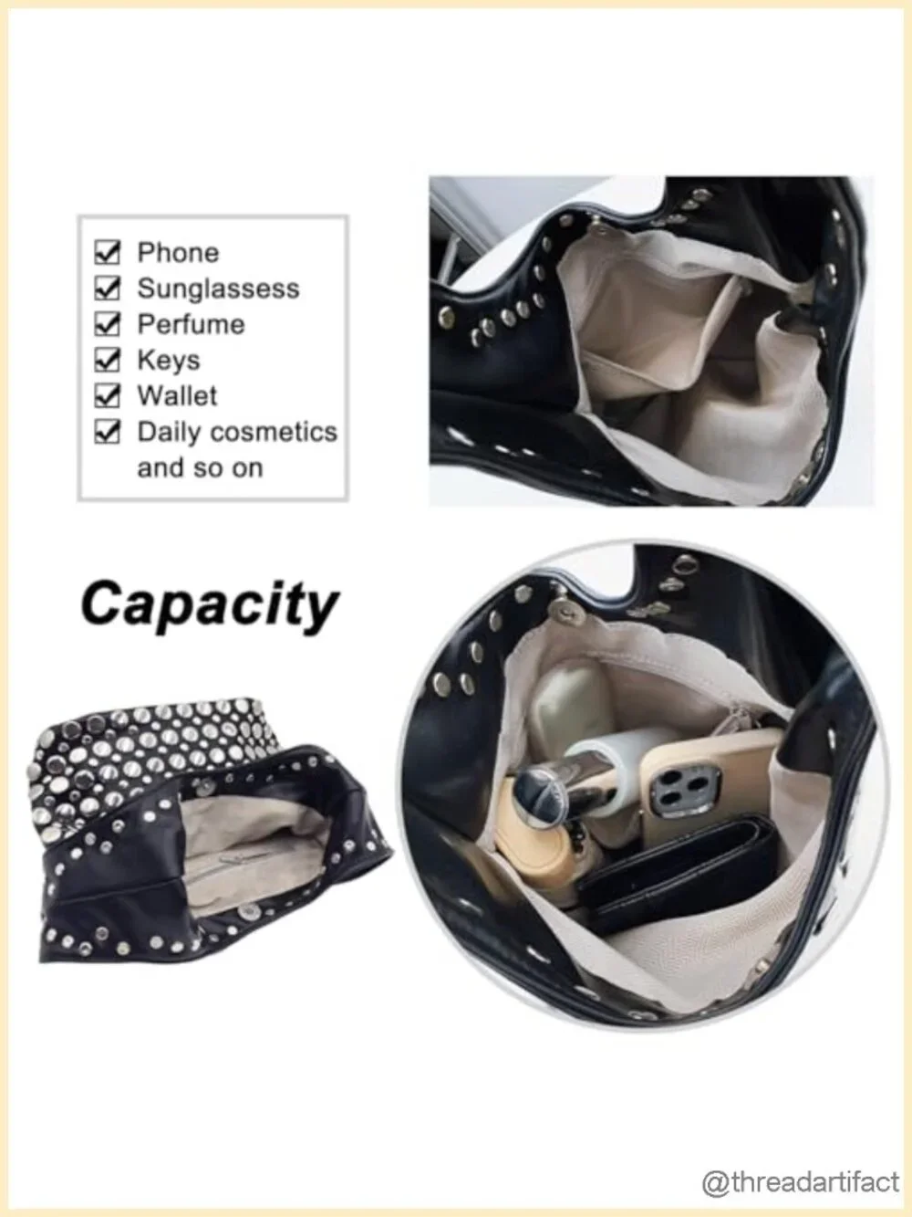 Punk Studded Hobo Shoulder Bag Tote Handbag Fall Trend